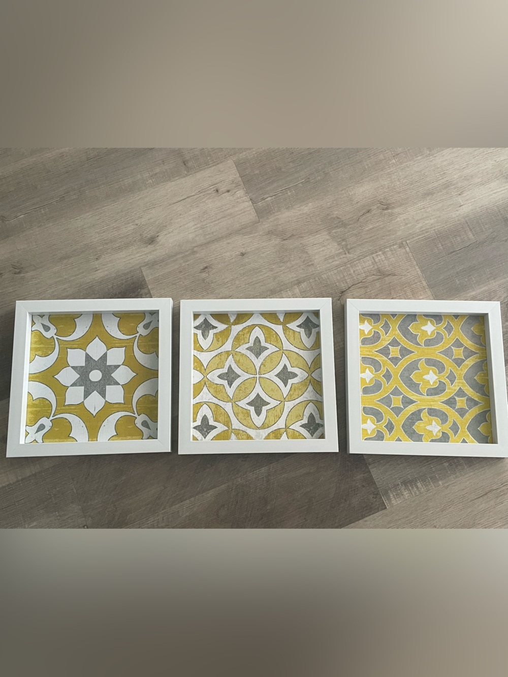 Set of 3 Yellow and Gray Patterned Wall Art Prints